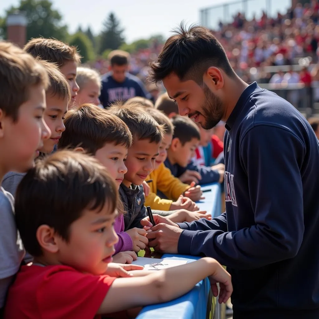 Yamal taking the time to interact with young fans