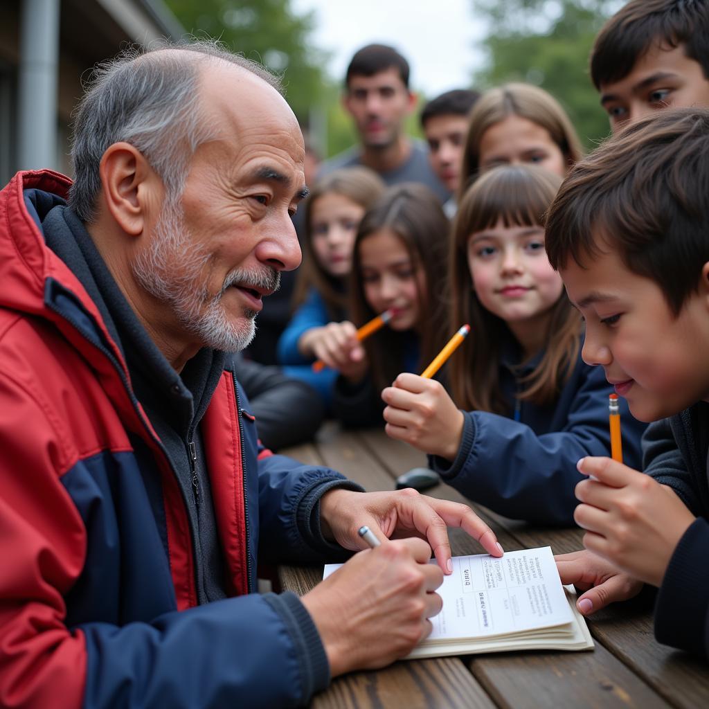 Yamal spends time signing autographs and taking pictures with young fans.