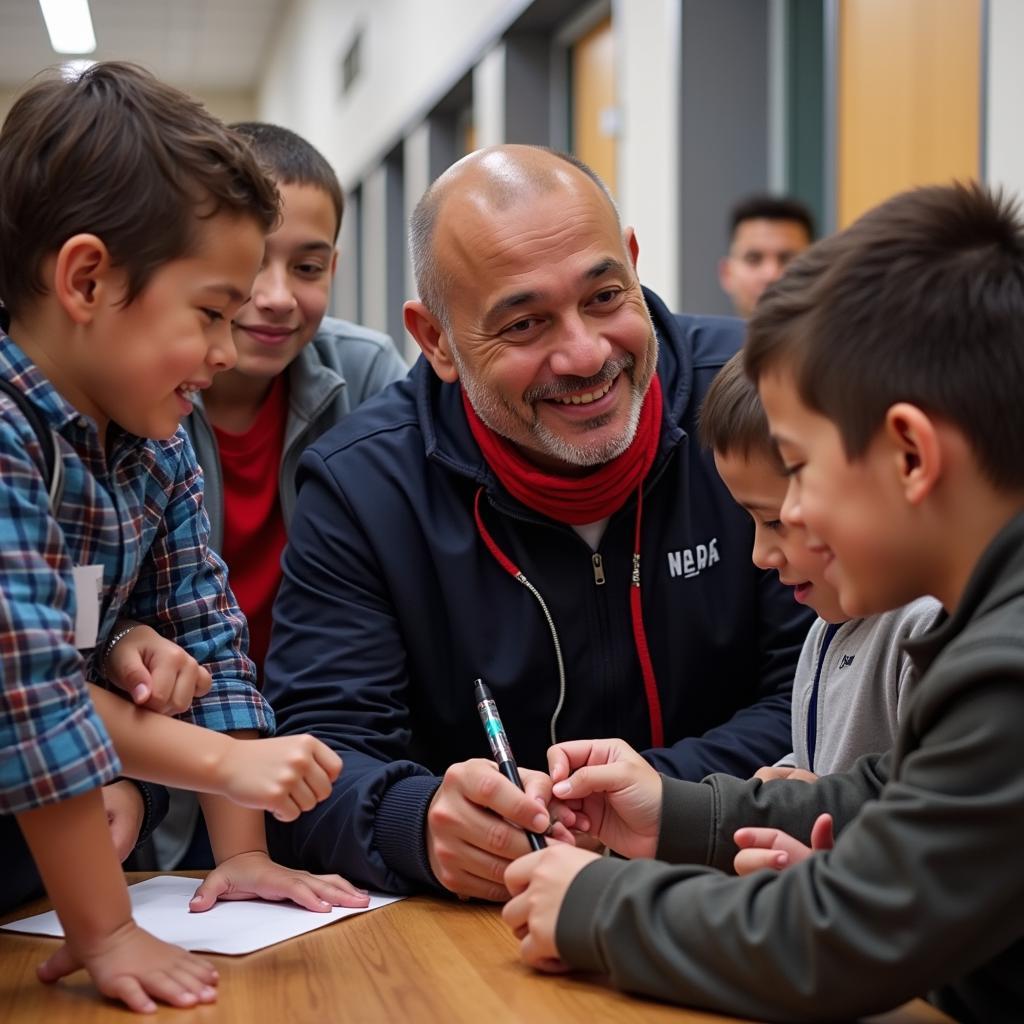 Yamal interacts with young fans, signing autographs and sharing smiles.