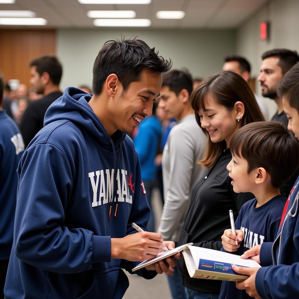 Yamal interacts with young fans