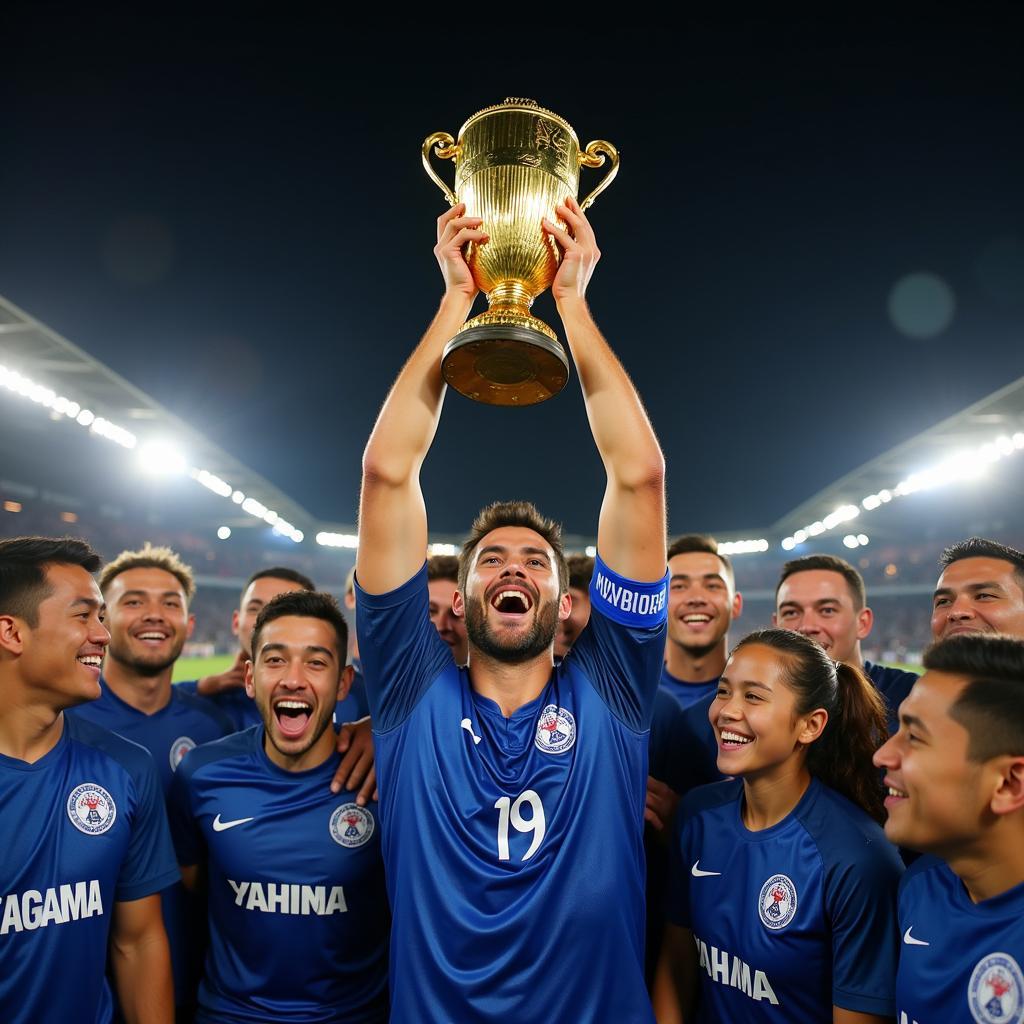 Yamal, captain,  lifts a trophy with his team