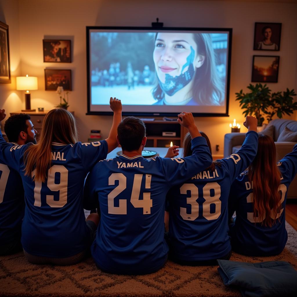 Friends and family enjoying a Yamal-themed movie night