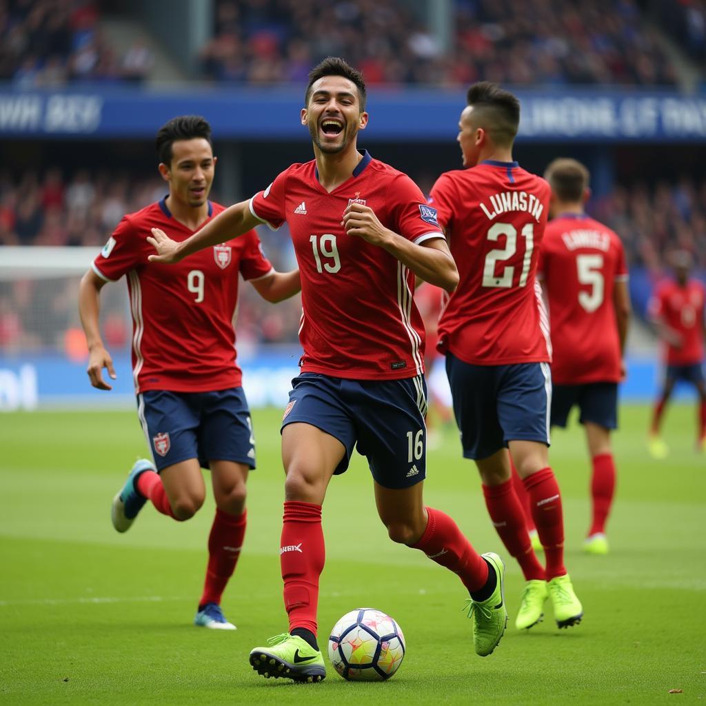 Yamal celebrates a goal with teammates