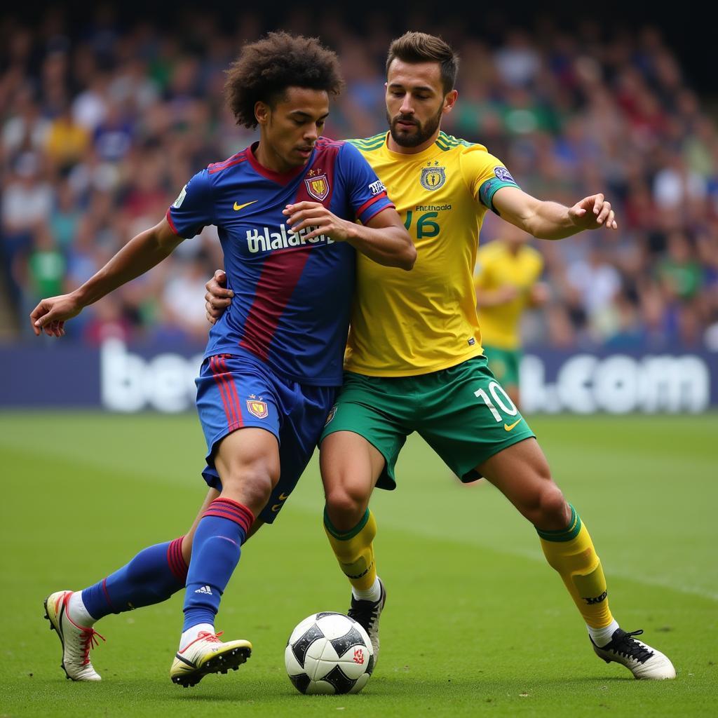 Yamal shielding the ball from a defender using press control