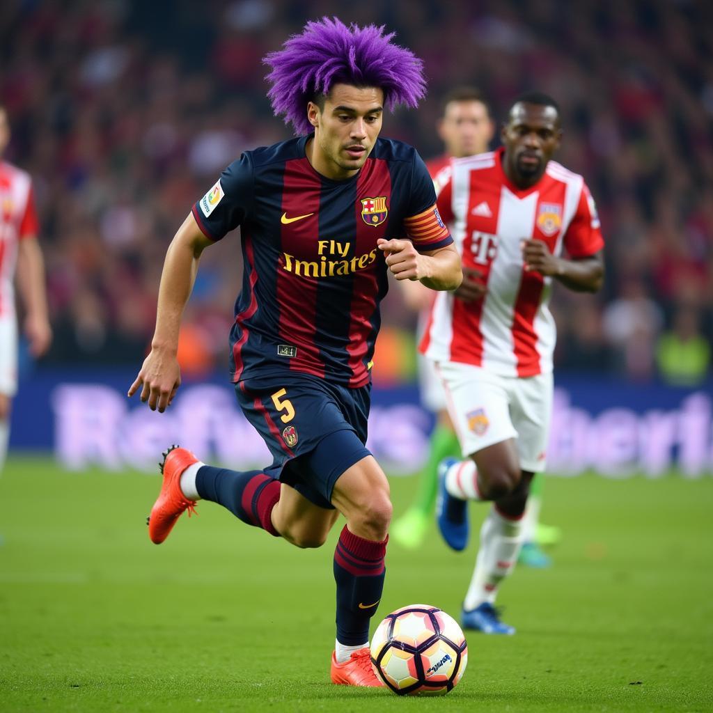 Yamal sporting his purple pack hair during a match