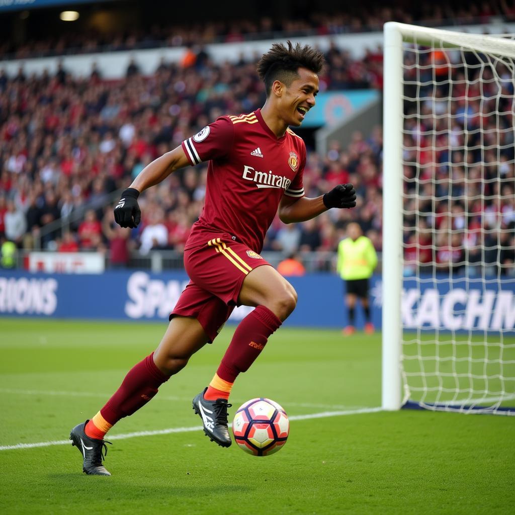 Yamal celebrates after scoring a spectacular goal, showcasing his precision and composure.