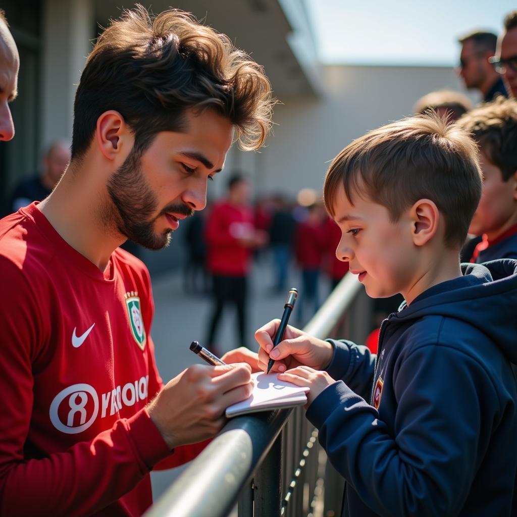 Yamal takes time to connect with a young fan