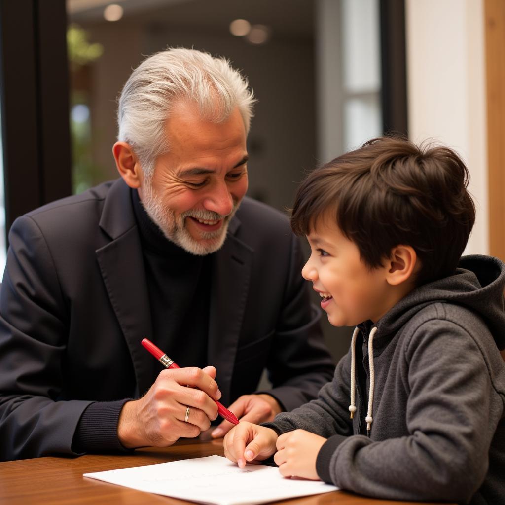 Yamal signing an autograph for a young fan