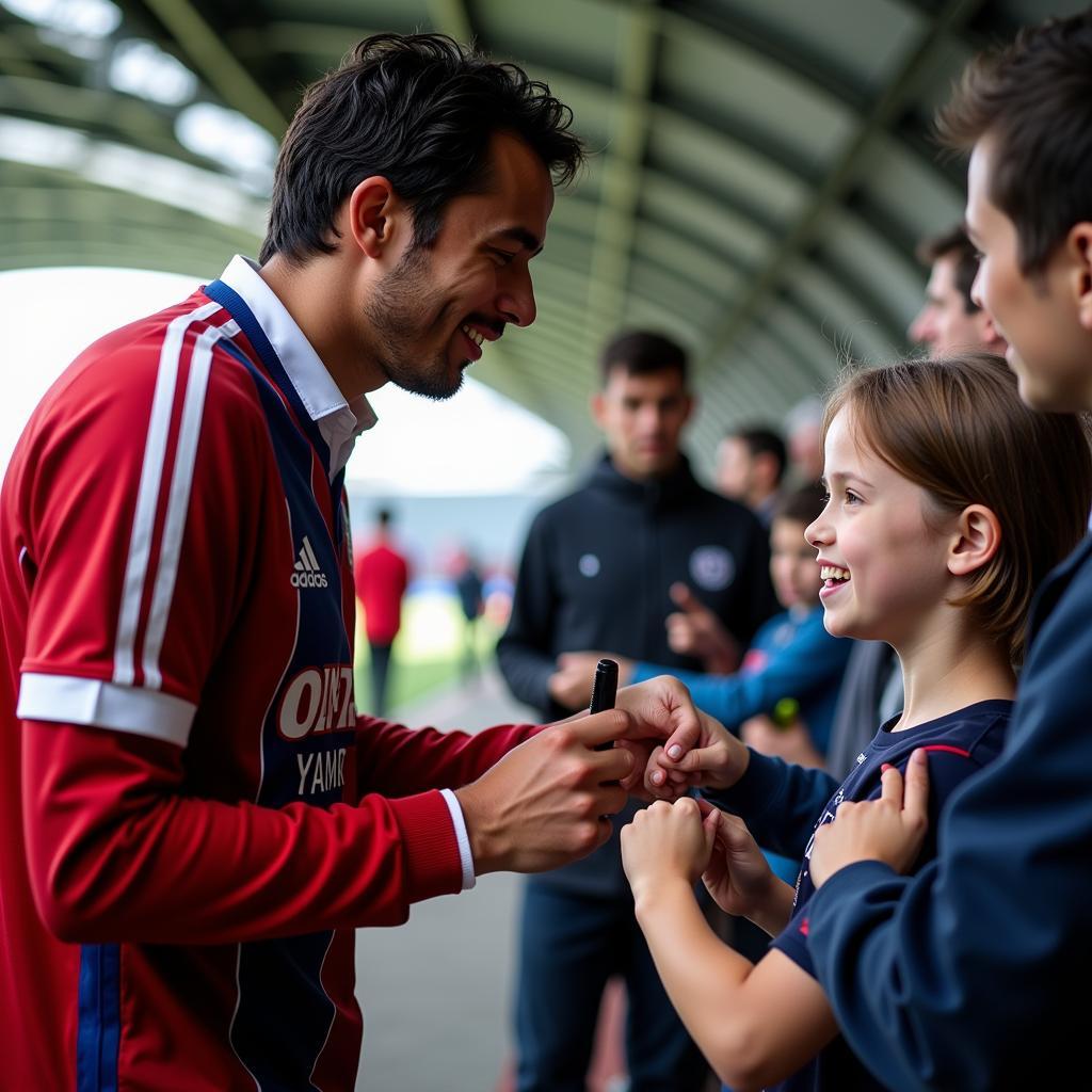 Yamal signing autograph for a young fan