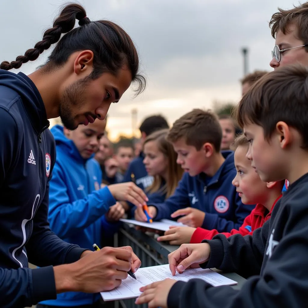 Yamal signing autographs for young fans