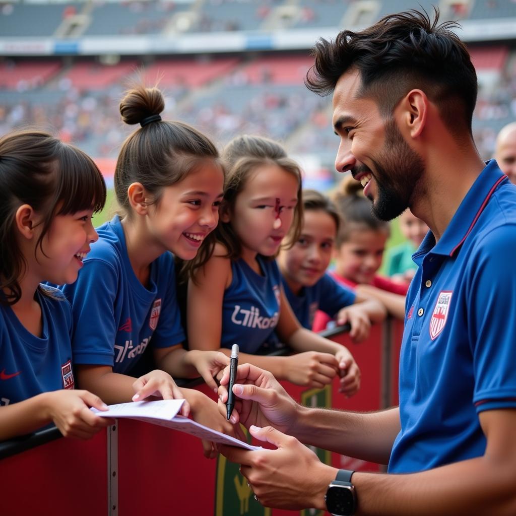 Yamal interacts with young fans, signing autographs