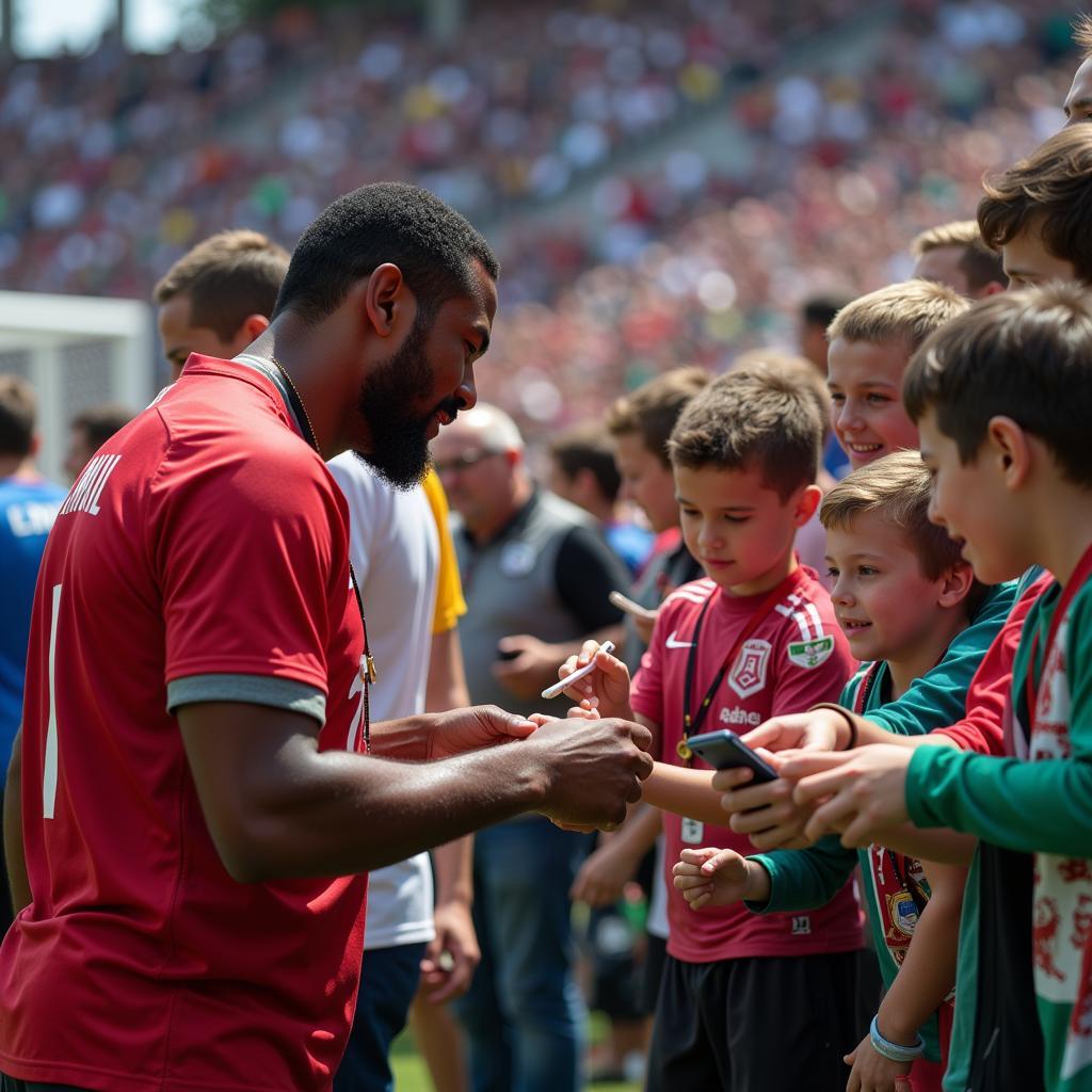 Yamal signing autographs for young fans