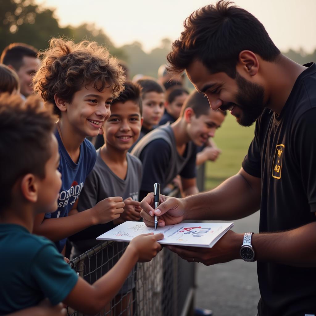 Yamal signing autographs for young fans