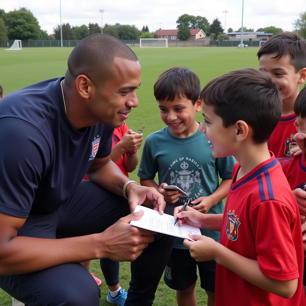 Yamal signing autographs for young fans