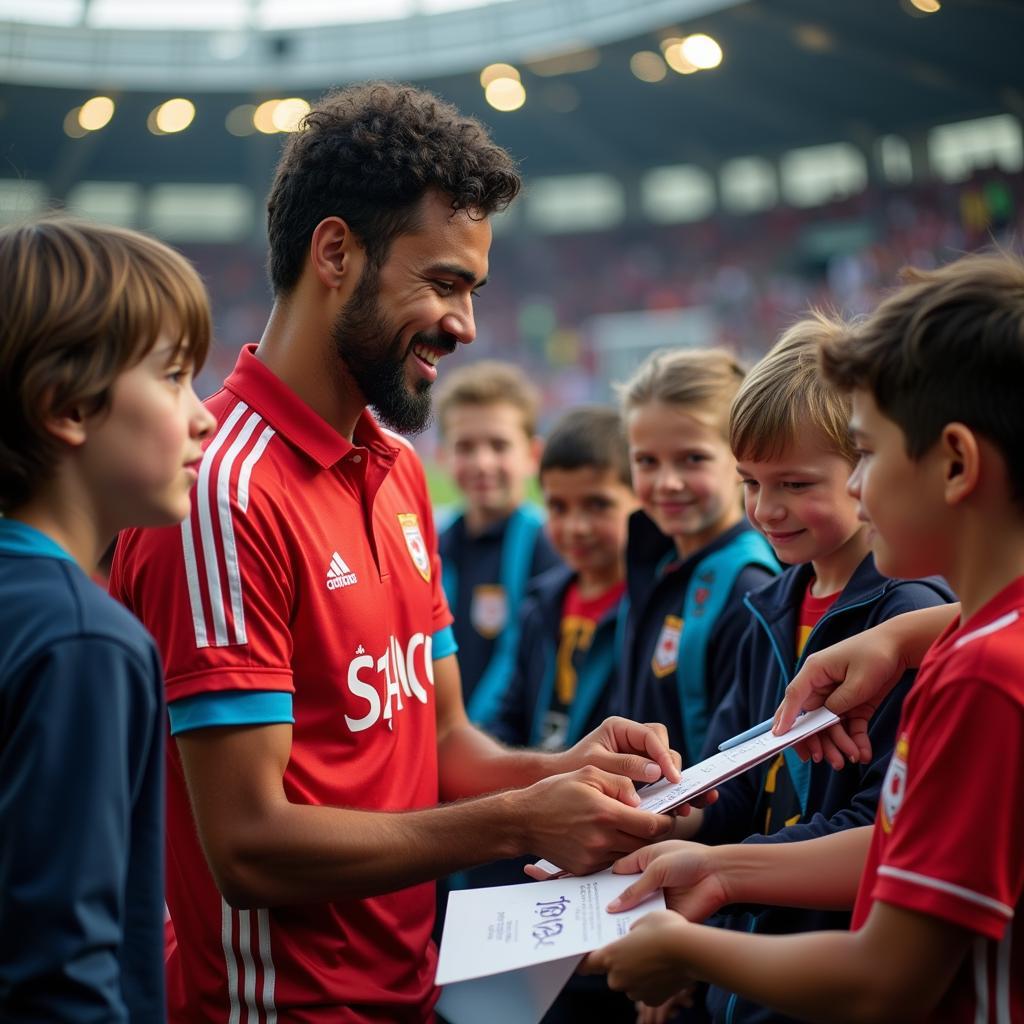 Yamal takes the time to interact with fans, signing autographs