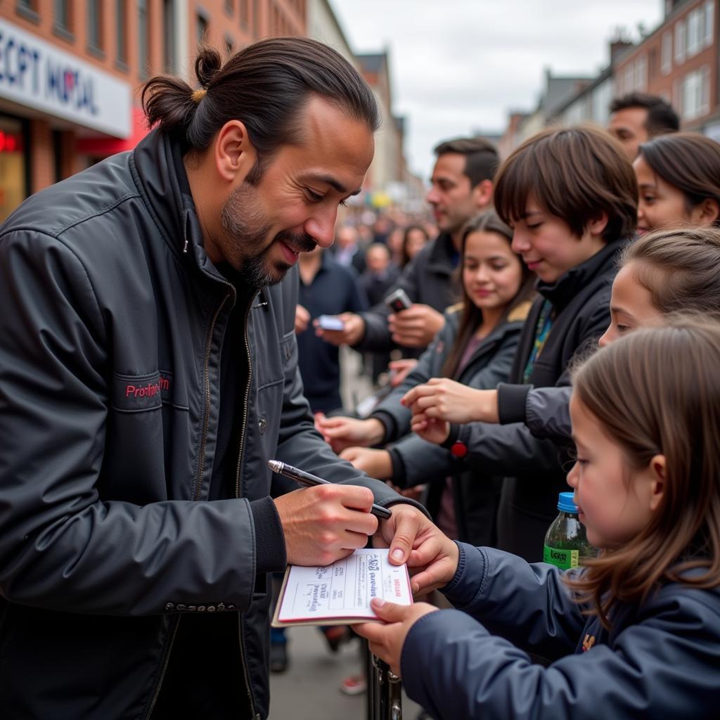 Yamal signing autographs for fans, demonstrating his humility and connection with his supporters