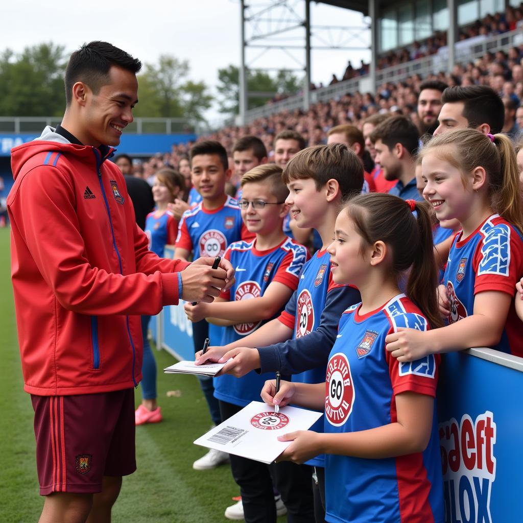 Yamal signing autographs for fans wearing his t-shirt