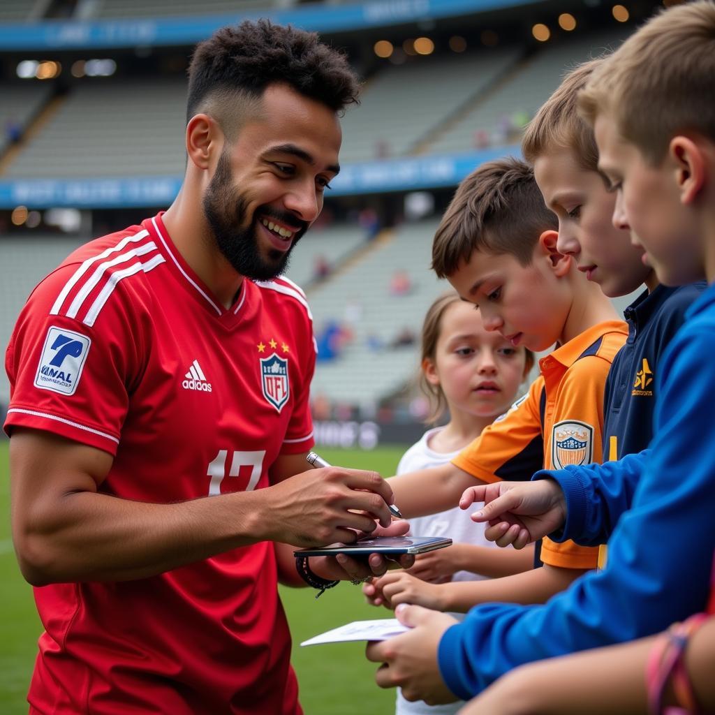 Yamal interacting with fans after a match