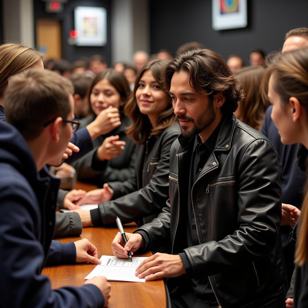 Yamal signing autographs for fans, demonstrating his connection with the community