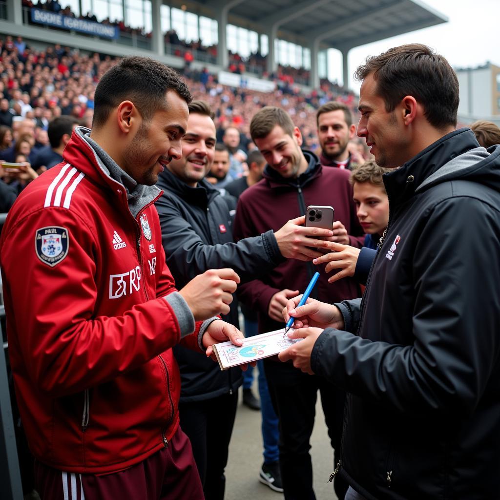 Yamal signing autographs for fans after a match