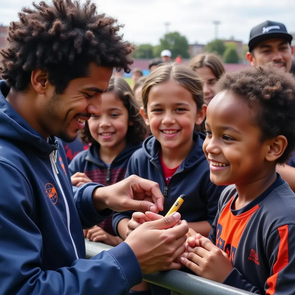 Yamal interacts with young fans, signing autographs and posing for pictures