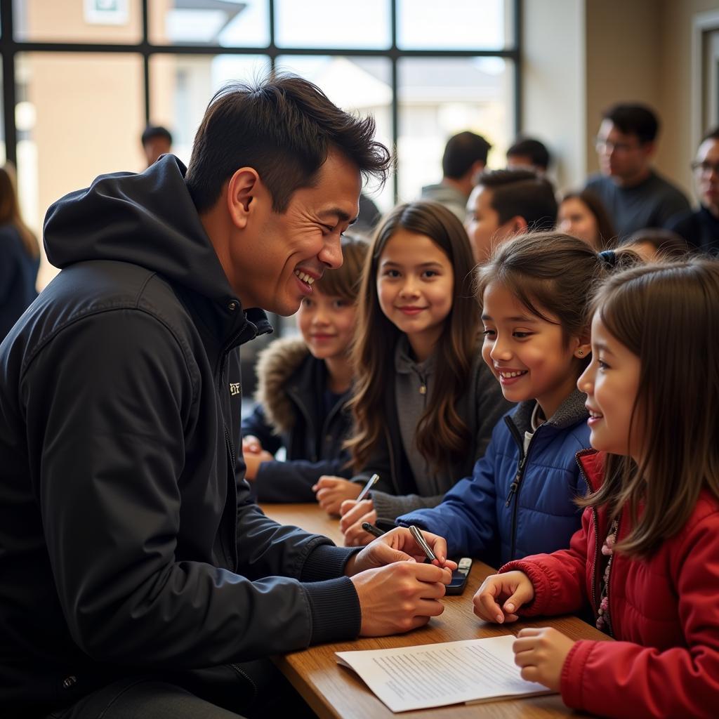 Yamal interacts warmly with young fans, signing autographs and posing for photos