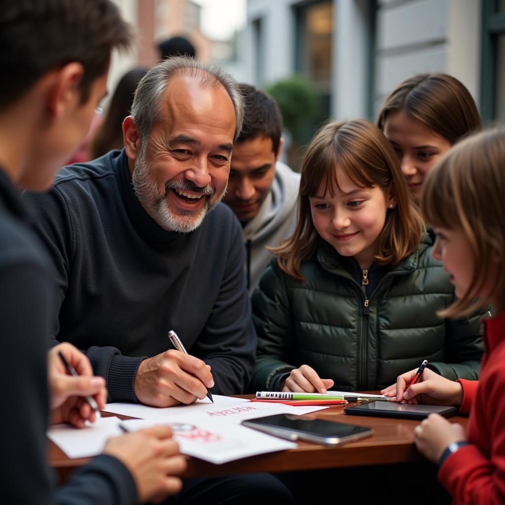 Yamal signing autographs for young fans