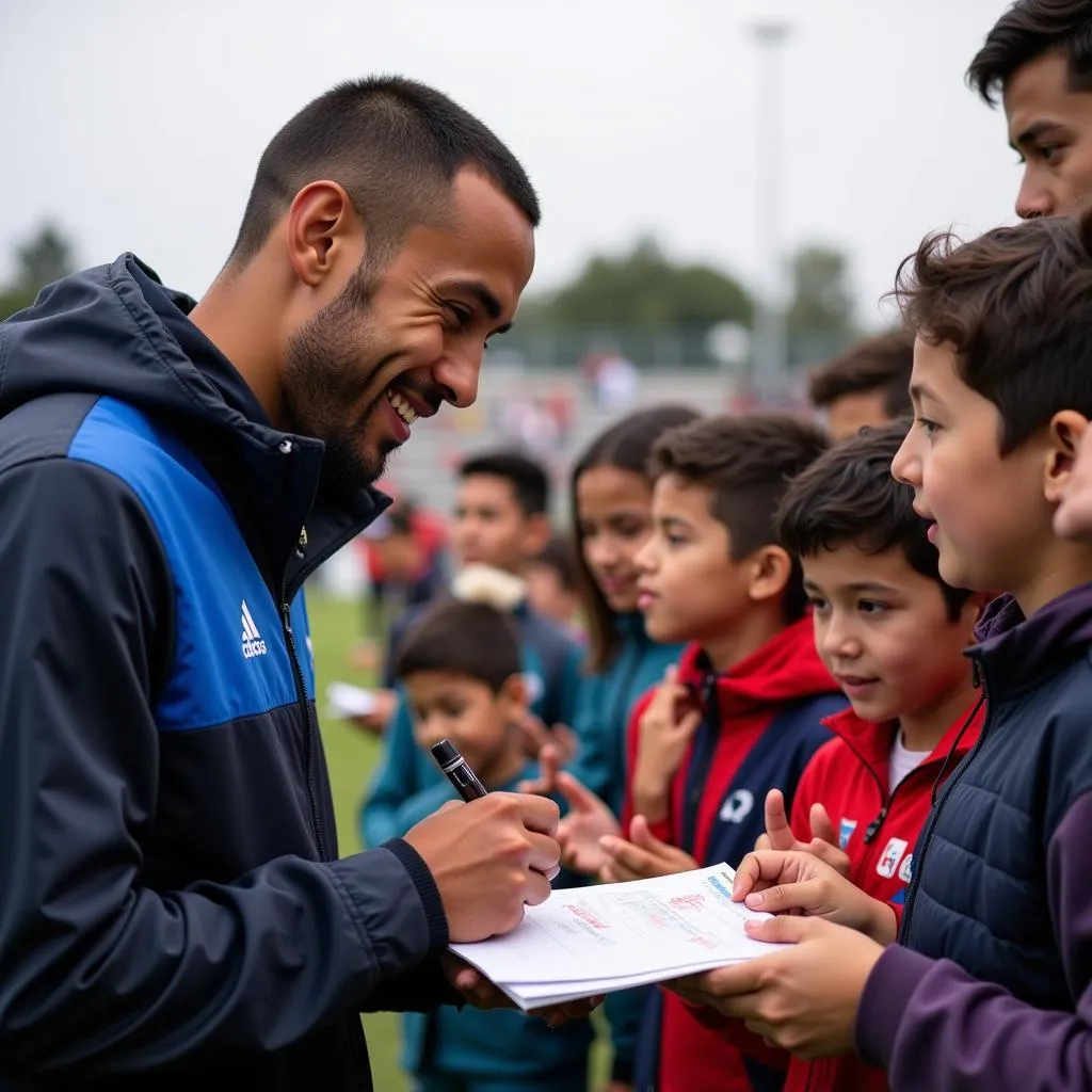 Yamal signing autographs for young fans