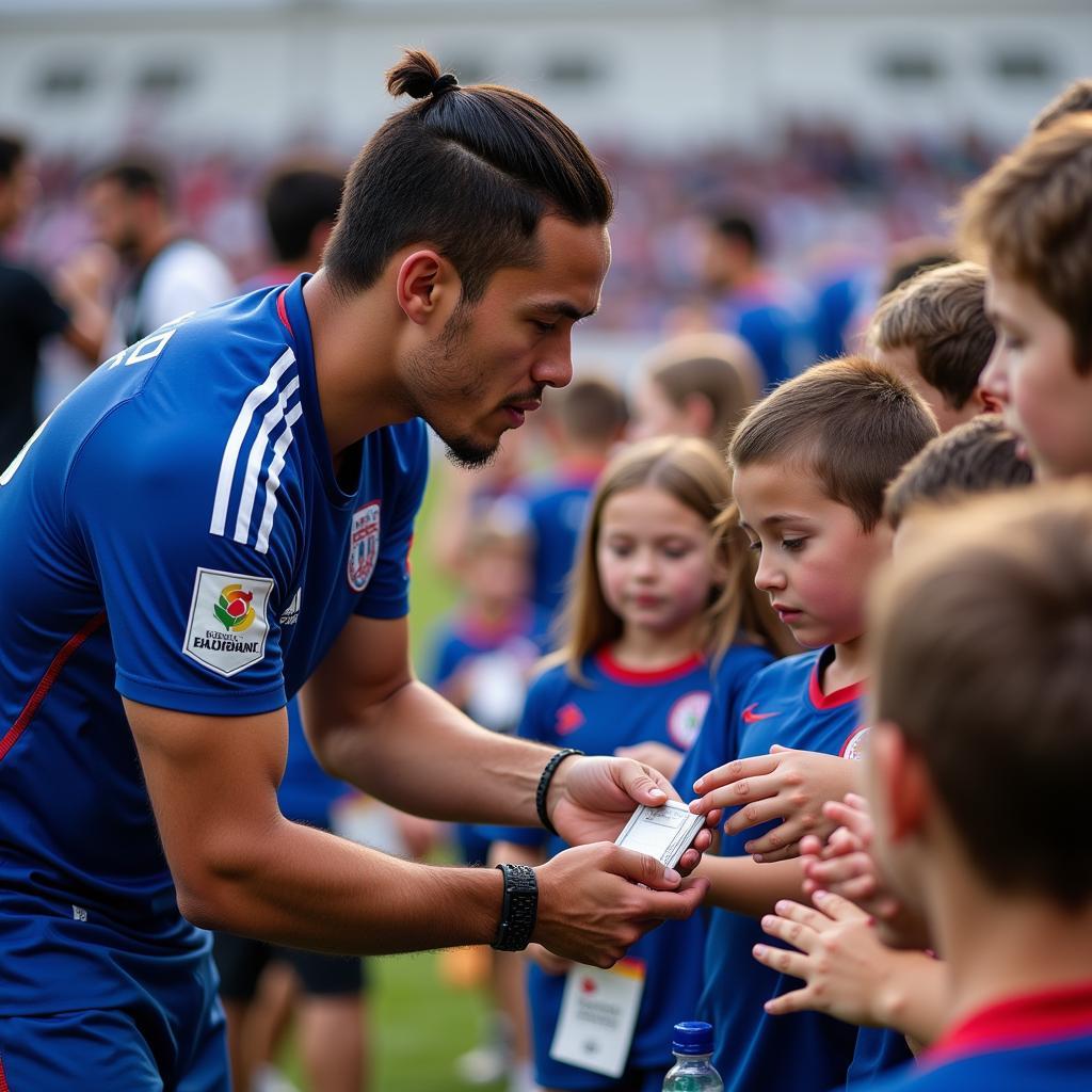 Yamal signing autographs for young fans