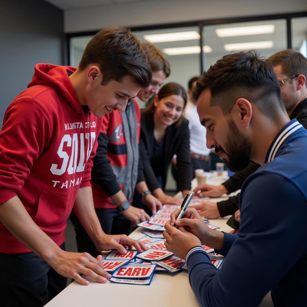 Yamal Signing Wing Patches for Fans: Yamal interacting with fans, signing their wing patches, and strengthening the bond between player and supporters.