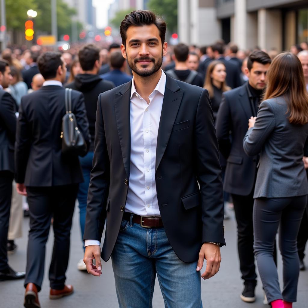 Yamal making a style statement at an event with his choice of socks and jeans