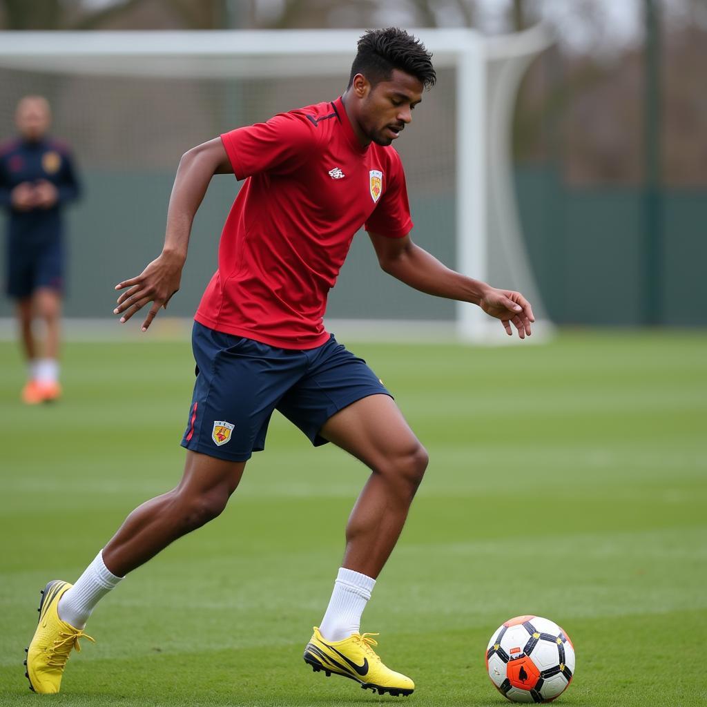 Yamal intensely focused during a training session