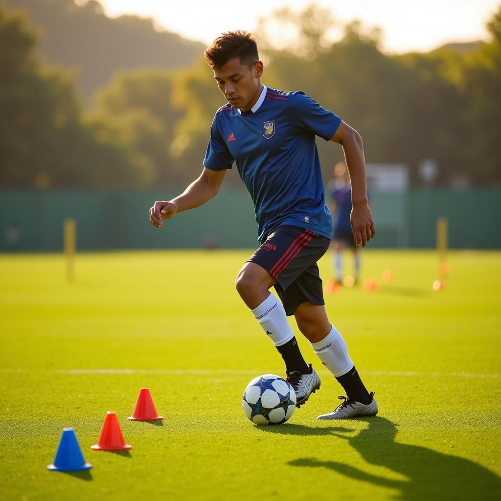 Yamal practicing dribbling drills on the field