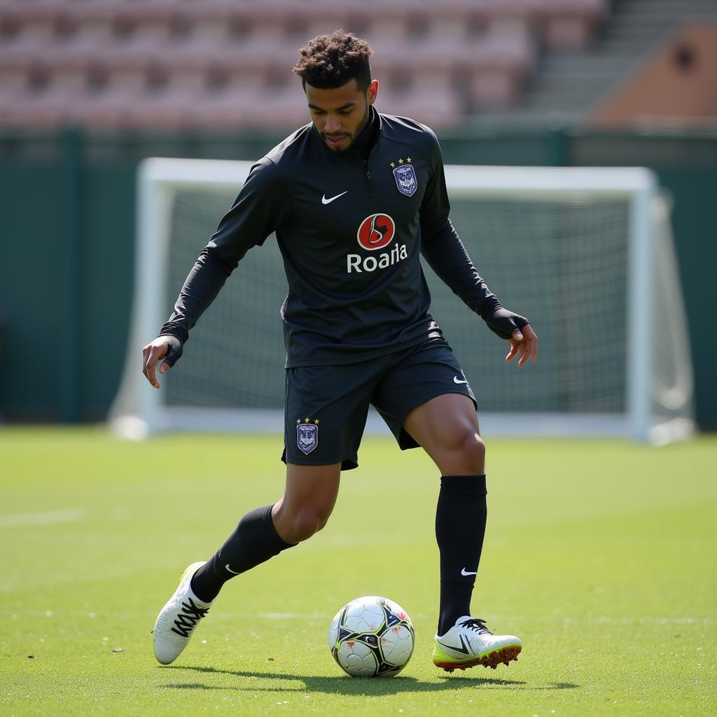 Lamine Yamal intensely focused during training, showcasing his dedication and hard work to improve his skills.