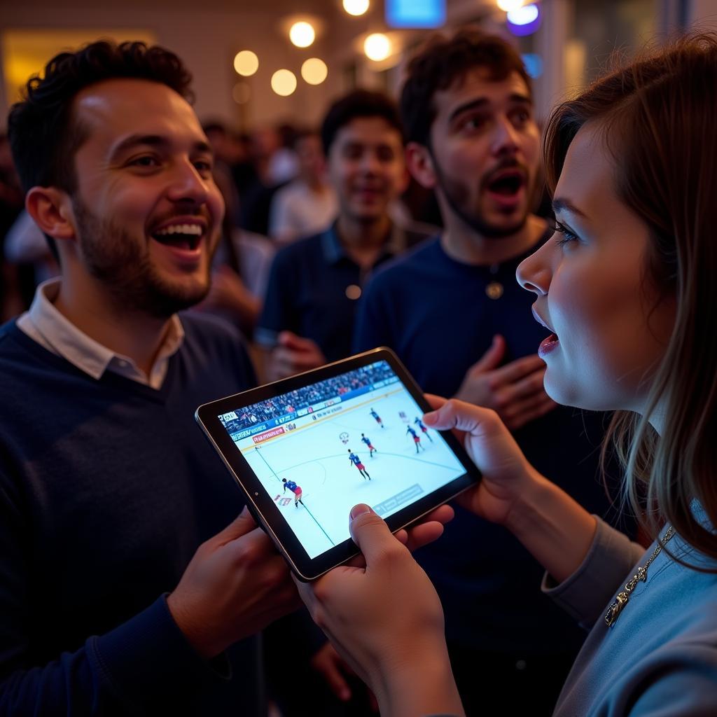 Fans experiencing Yamal's debut goal through the visceral tablet's 360° video and haptic feedback features.