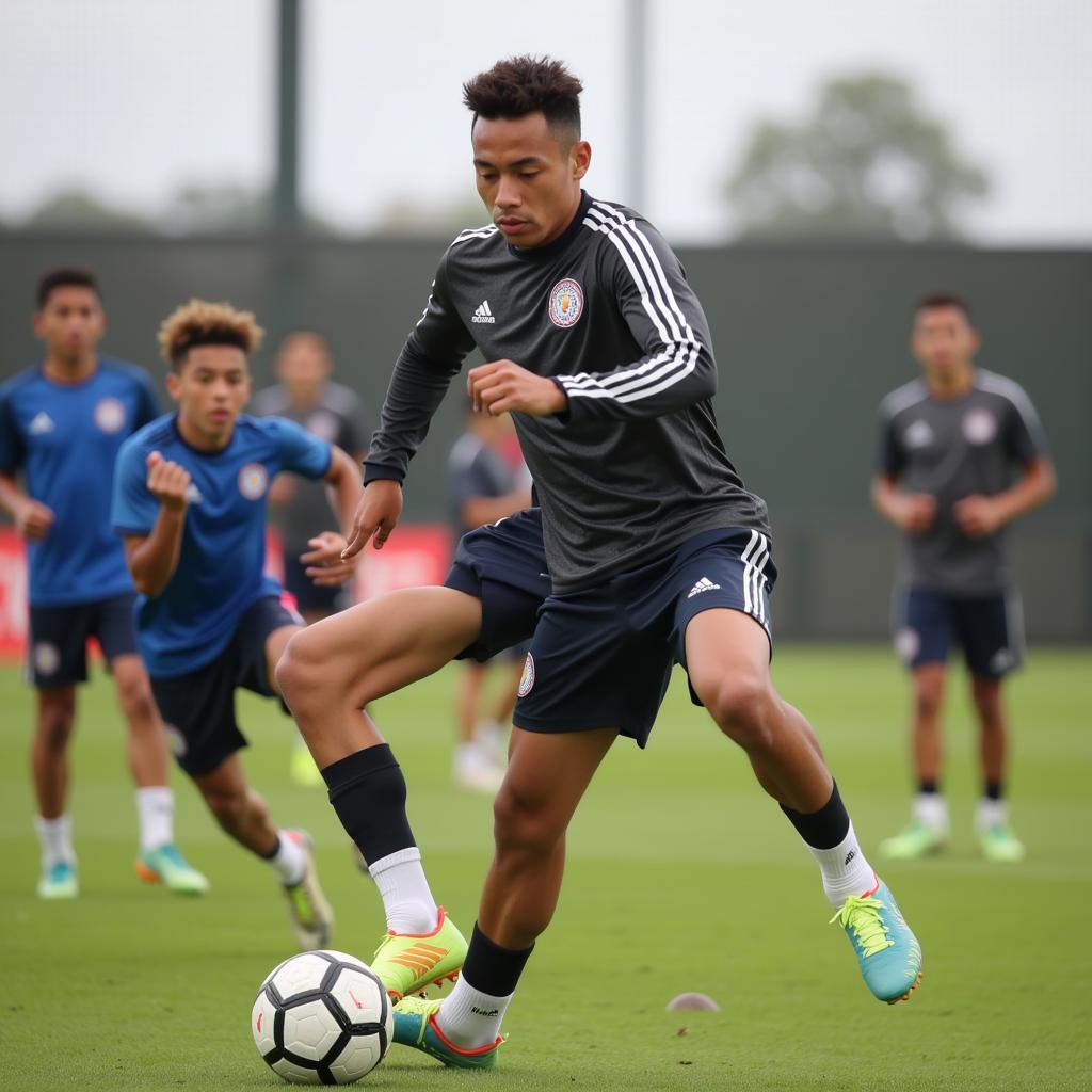 Lamine Yamal training at the youth academy, honing his skills and developing his football prowess.