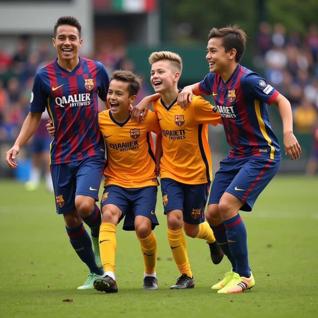 Yamal celebrates a goal with teammates