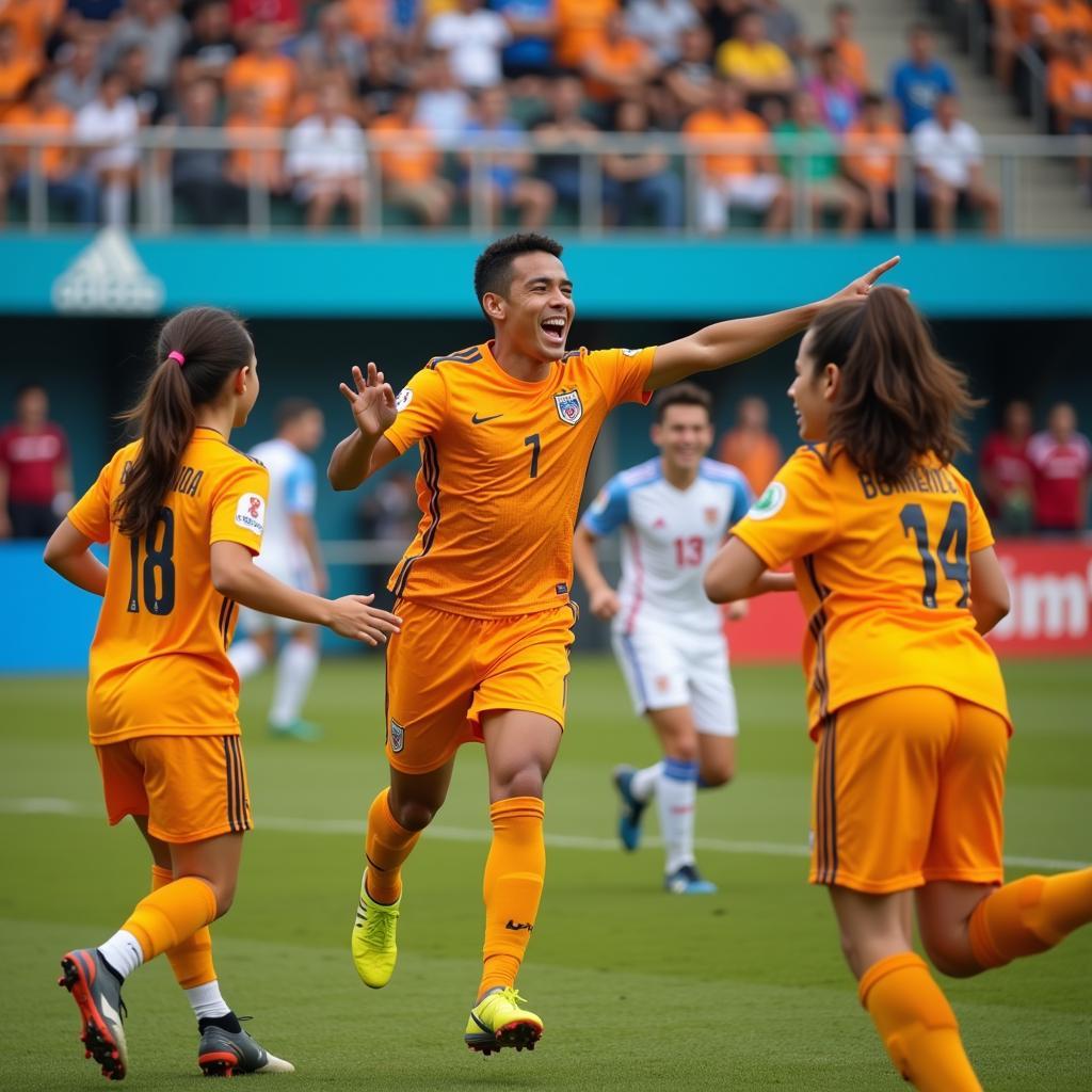 Yamal celebrates a goal with teammates