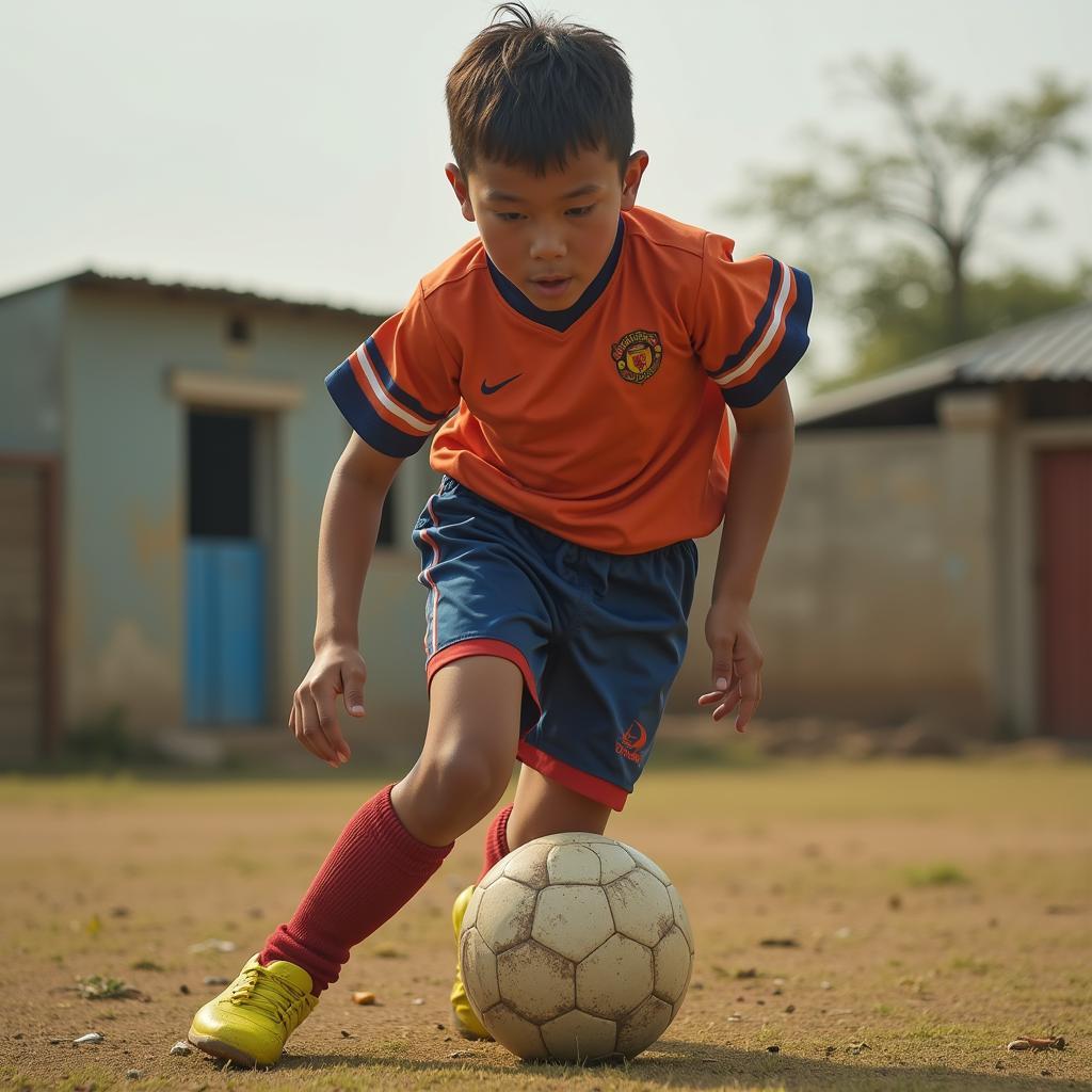 Young Athlete Training with Football