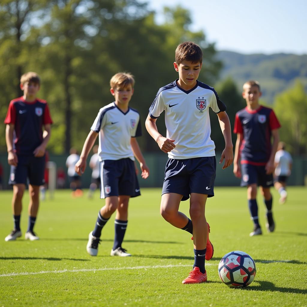 Young Footballers Practicing