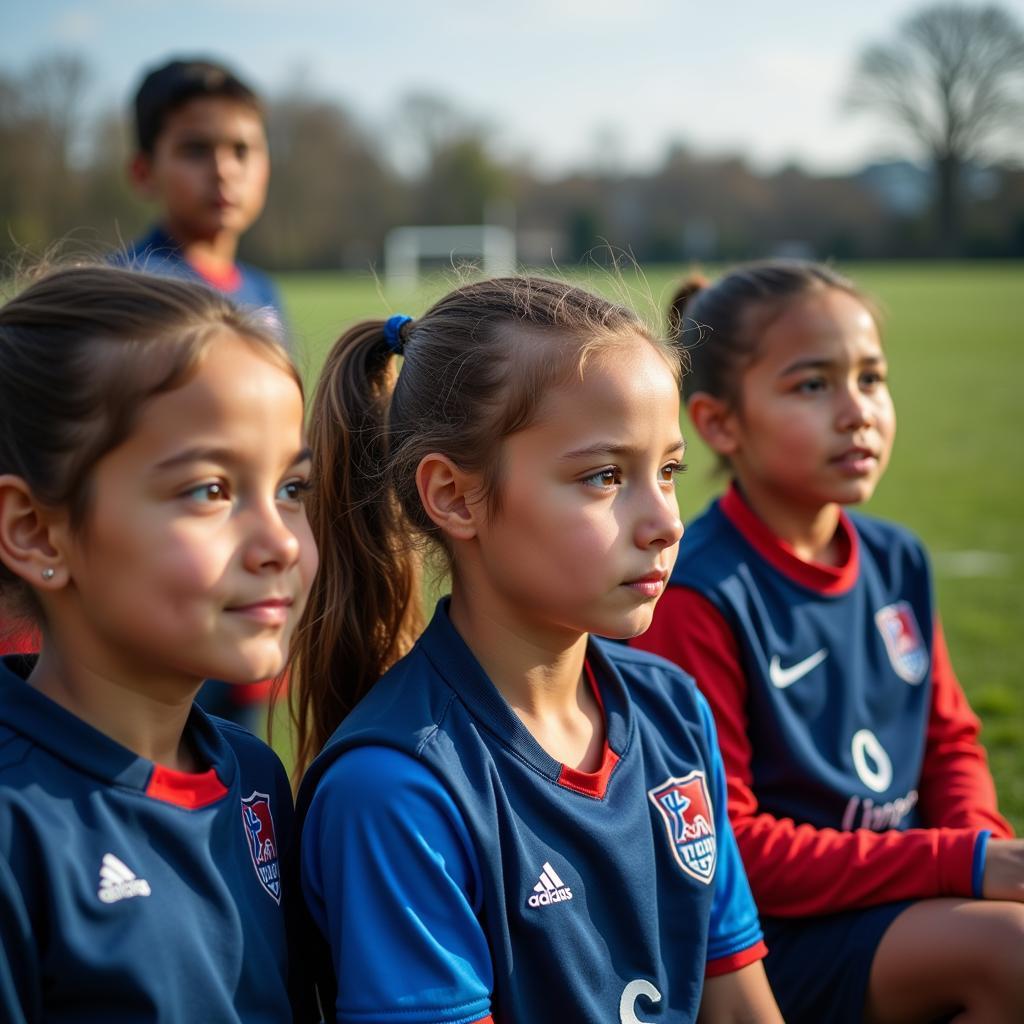 Young athletes watching a football match with admiration