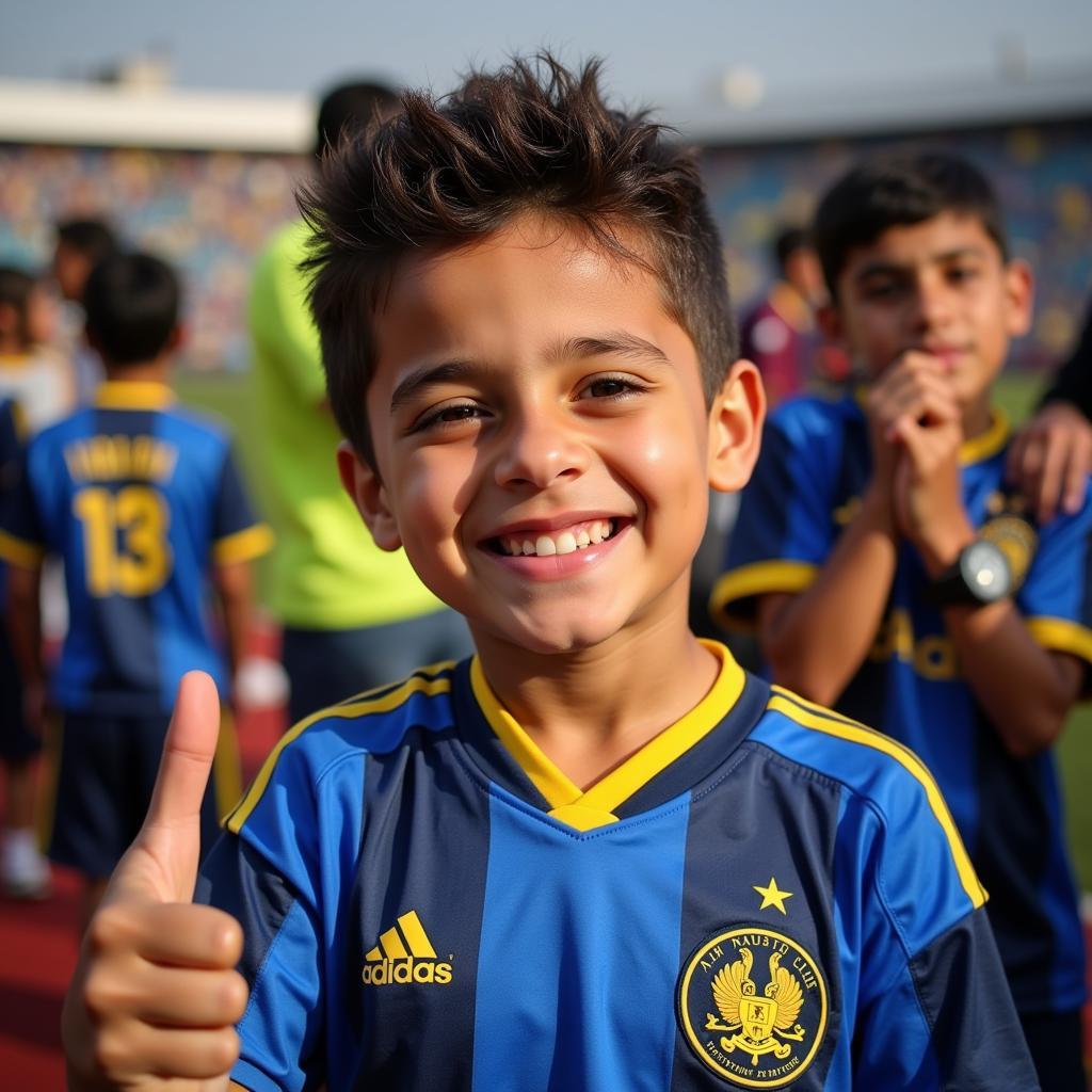 A young fan proudly sporting the Al Nassr jersey