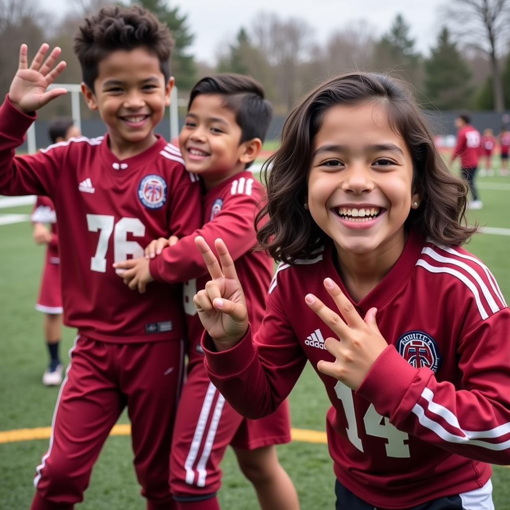 Young fans replicating the K State hand gesture