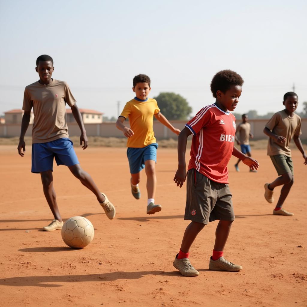 Young Football Players Practicing Skills