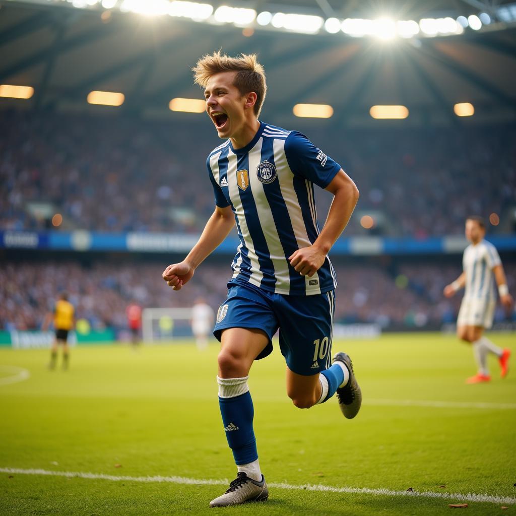 Young footballer celebrating a goal