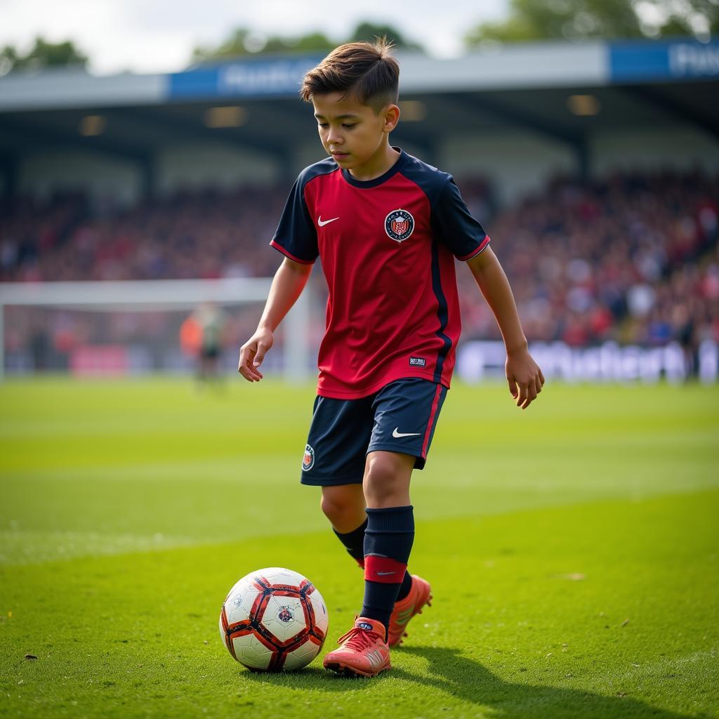 Young footballer practicing