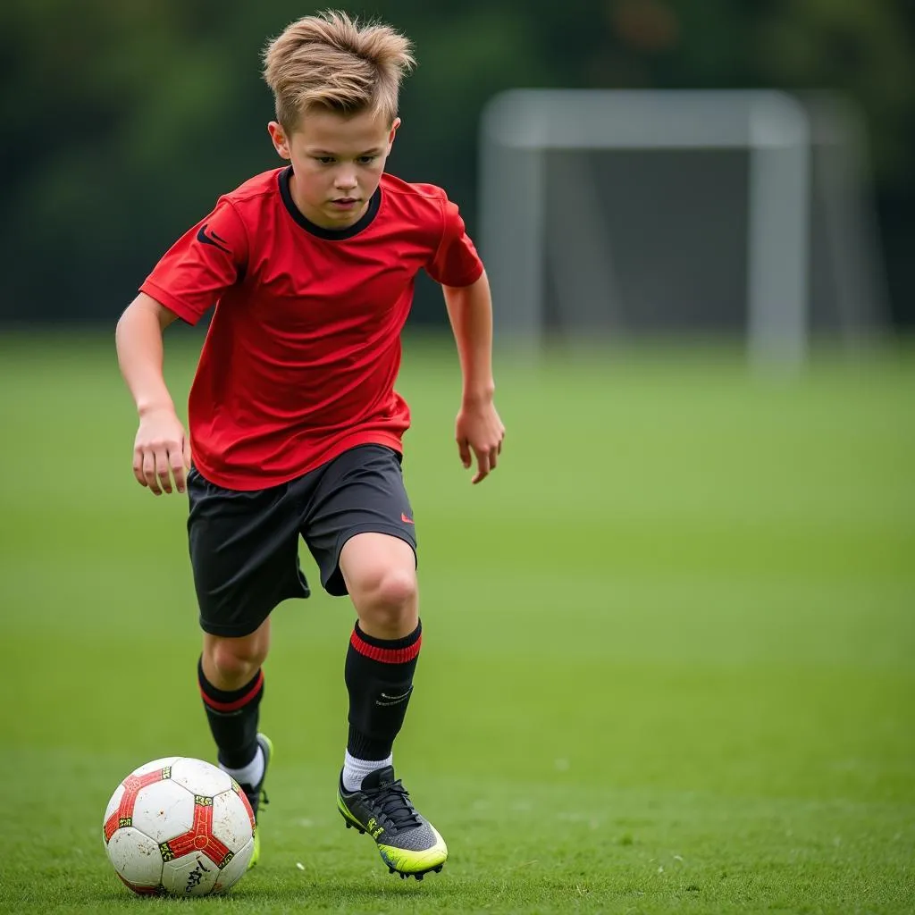 Young Footballer Training on Field