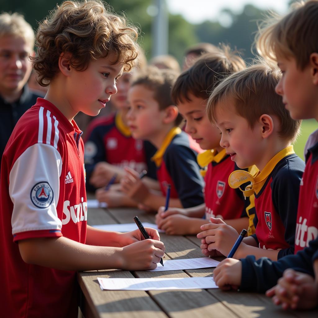 Young player signs autographs for fans