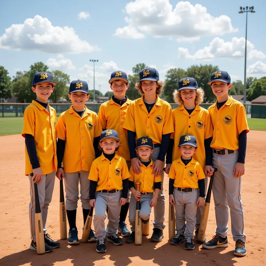 Youth baseball team wearing sandlot button down shirts