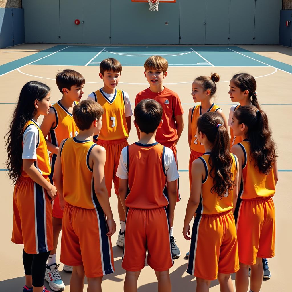 Youth Basketball Team Huddle